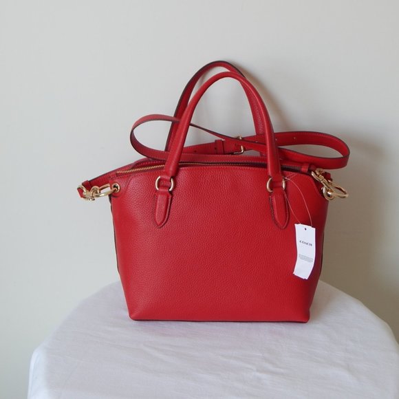 NWT COACH REMI Pebbled Leather Three Compartments Satchel Top Handle Bag in RED - Picture 5 of 8